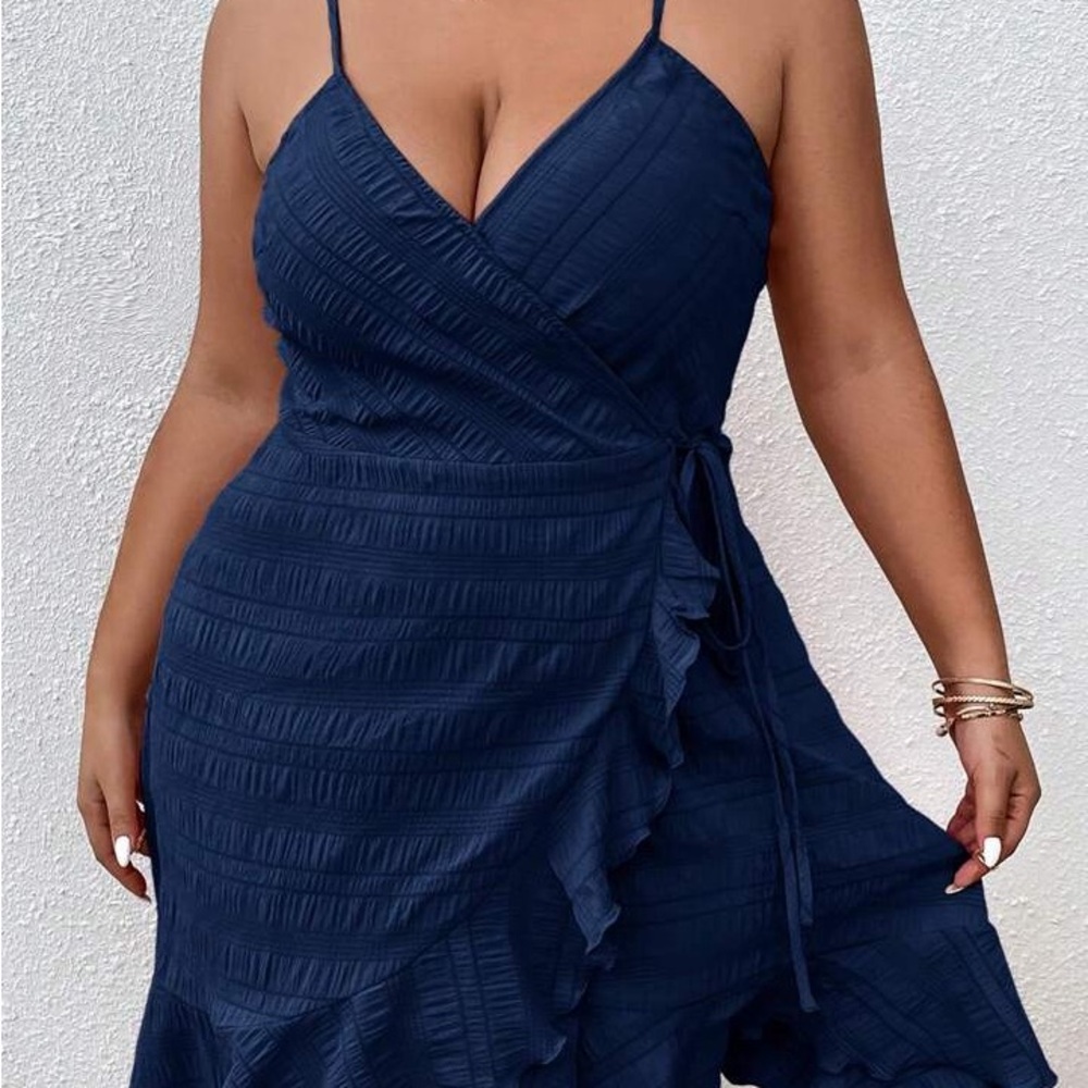 Wrap Flowy Dress SHEIN Navy Blue 1x